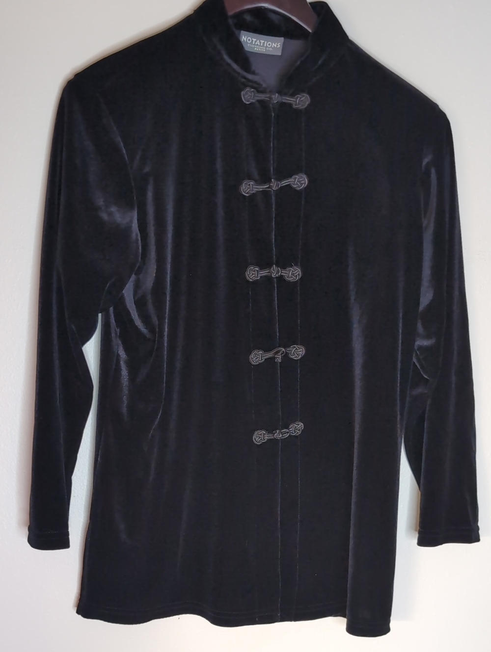 Black Velvet Mandarin Collar Button-Front Cardigan